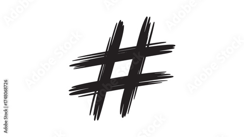 Hashtag symbol with a hand-drawn style rough lines create a social media icon isolated on a white background