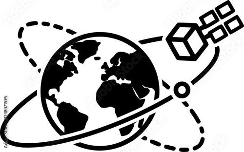 Simple illustration of orbiting satellite around earth for educational design
