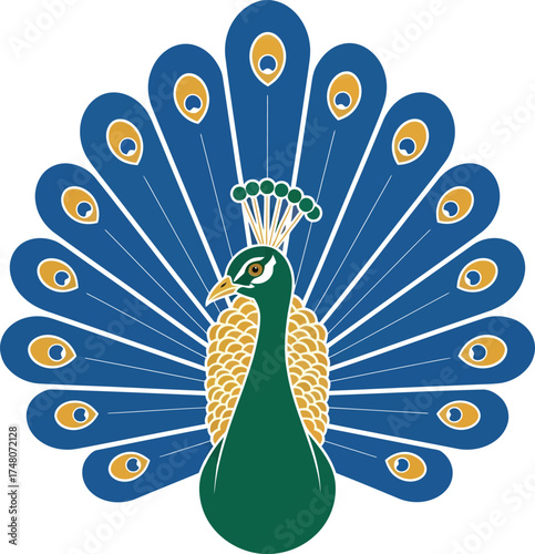 Stylized Peacock with Fanned Tail