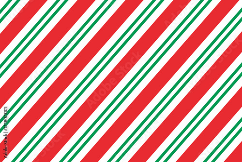 Christmas candy can seamless pattern. Red pink and green diagonal stripes background. Repeating decoration wallpaper. Winter holiday lines backdrop. Christmas peppermint present wrapping