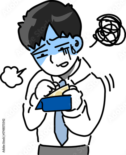 金欠で財布の中を確認する青ざめた表情の若いサラリーマンのベクターイラスト