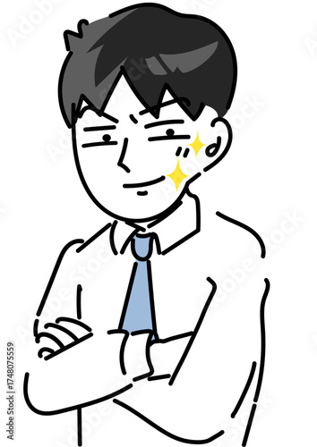 腕組みカメラ目線でカッコつけるイケメン会社員のベクターイラスト