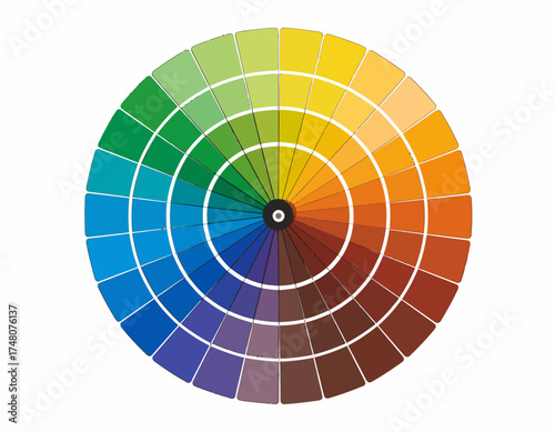 Color wheel with a circular gradient of colors on a white background, showcasing various hues and shades.
