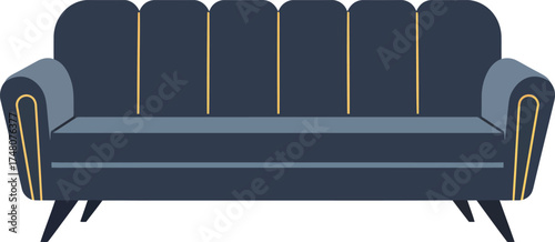 Modern Dark Blue Sofa with Yellow Accents