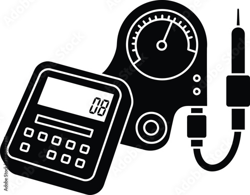 Professional tattoo power supply unit and digital display meter for precise ink application and artistry workflow enhancement vector silhouette