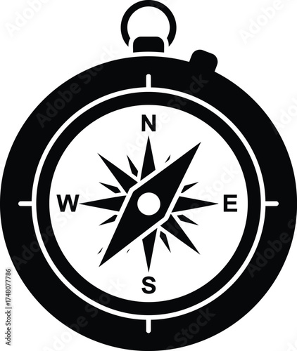 Classic vintage compass navigation tool showing directional points for exploration adventure and travel guidance vector silhouette