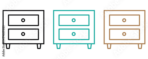 Bedside table icon set, colorful outline style icon vector set of bedside table isolated on white background.