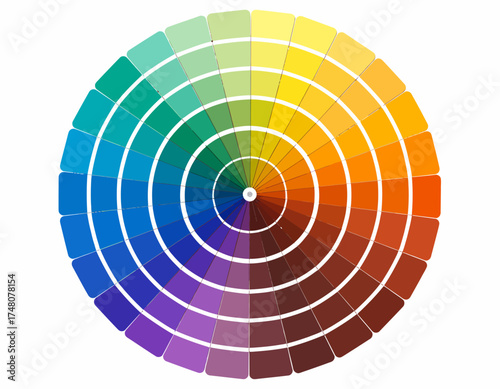 Colorful circular color wheel with white concentric circles on a plain white background.