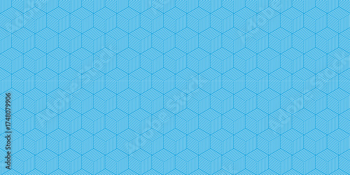 seamless blue pattern texture repeat grid triangle geometric hexagon type cube fabric pattern shapes cover template design.	