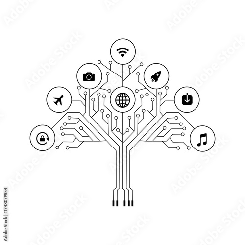 Geometric background and high tech circuit board connection system