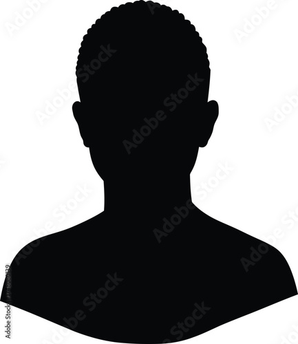 Silhouette of a person's head and shoulders facing forward isolated on a representing an anonymous user profile or placeholder vector silhouette