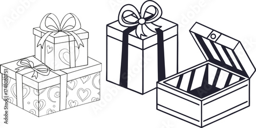 Hand drawn vector of open and closed presents perfect for coloring and design use