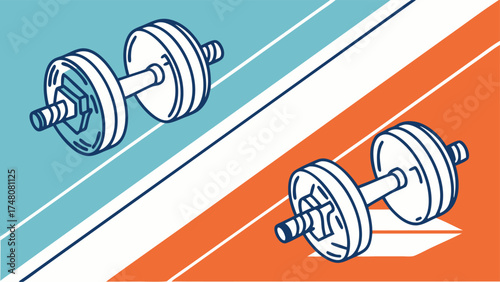 Dynamic dumbbell artwork for fitness brand promotion, gym poster design, or health app icon with vector style and a modern, clean aesthetic