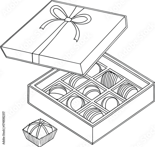 Decorative gifts with detailed wrapping paper and stylish ribbon outlines vector art