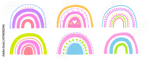 Colorful abstract rainbows set for children.