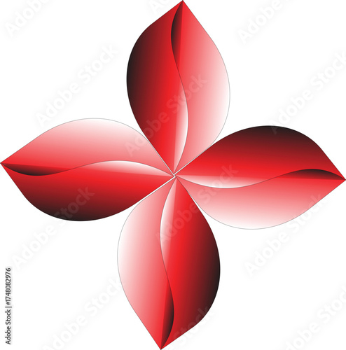Abstract red gradient petal shape with black outlines on white background vector