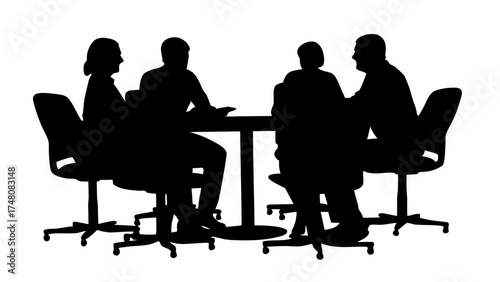 Dynamic team meeting silhouette showcases collaboration and strategic planning for innovative business solutions and productive teamwork in modern workplace