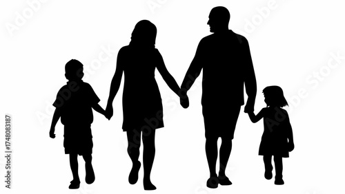 Lovely family walking together hand-in-hand, a silhouette showcasing togetherness, bonding, and representing family values for heartwarming projects