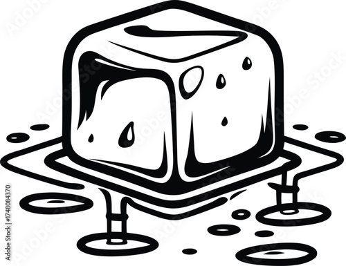 Melting Ice Cube Outline Vector