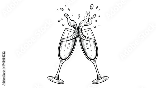 Celebration toast champagne cheers drink alcohol party wedding anniversary bubbles sketch drawing lineart silhouette