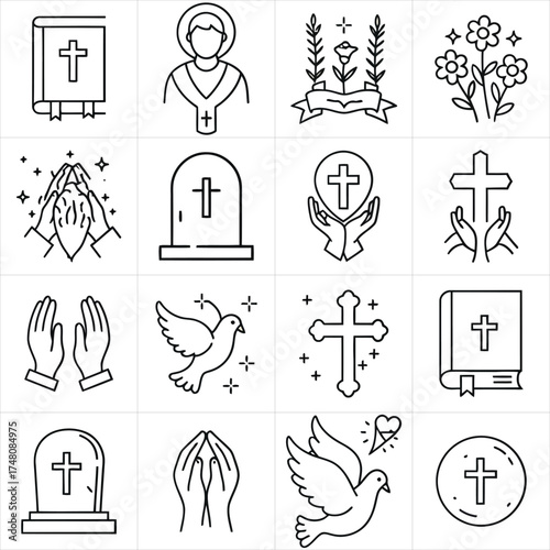 Saints day Religious symbols and icons vector set illustration