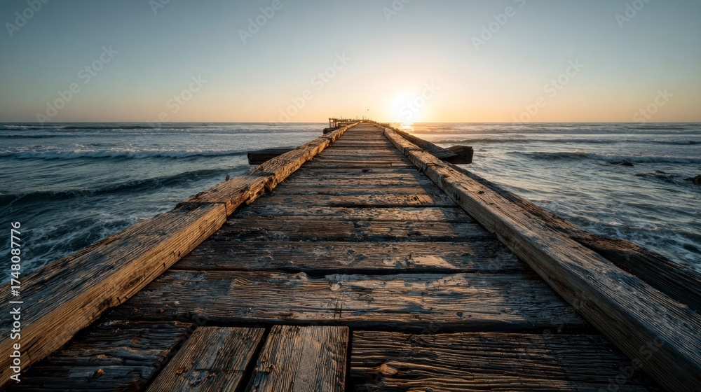 Fototapeta premium Wooden pier sunset seascape