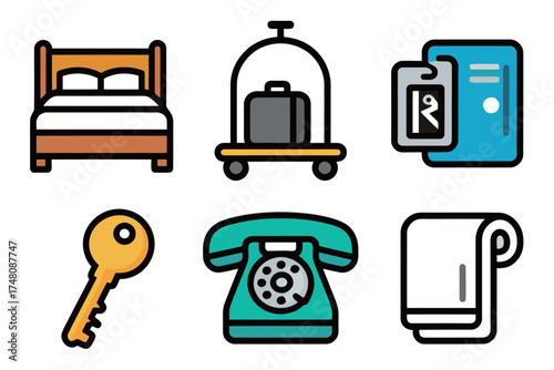 Hotel and Tourism Icons Set - Outline and Colorful