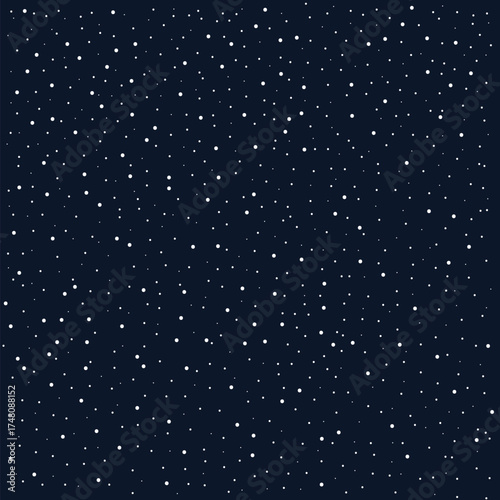 White dots on dark blue background. night sky, cosmic, cosmos, galaxy with tiny dots, stars background. falling snow, snowflakes, splash, snow particles, spray winter