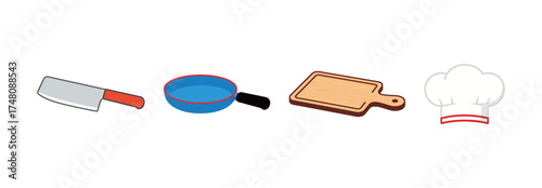 Kitchen Utensils and Cooking Icons Set - Simple Flat Style
