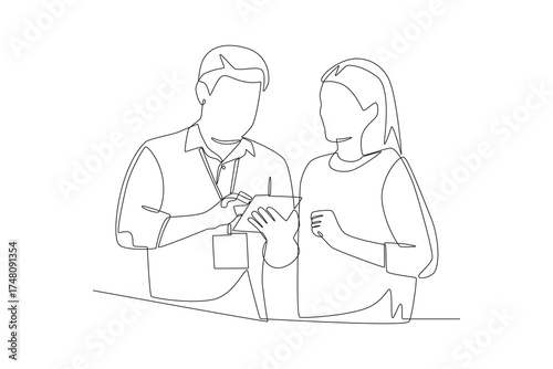 Consulting with store staff concept one-line drawing