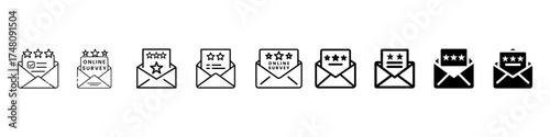 Online Survey and Feedback Email Icons Set, Online Survey and Review Email Line Icons – Star Rating, Feedback, Message, Email Survey and Customer Review Line Icons Vector Set