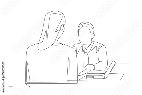 Consulting with store staff concept one-line drawing