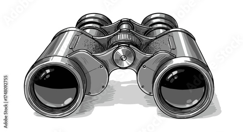 Detailed illustration of binoculars on white background for conceptual design