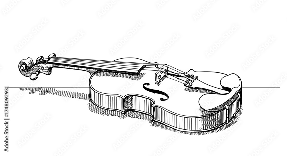 Obraz premium Detailed pen and ink illustration of a violin on a white surface