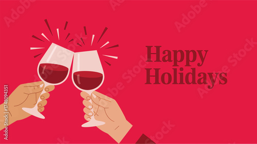 Happy holidays wine celebration cheers toast holiday party wineglass festive drink red wine hands joy 100 silhouette