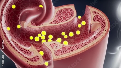 3D animation of vertigo, showing dislodged crystals in the inner ear