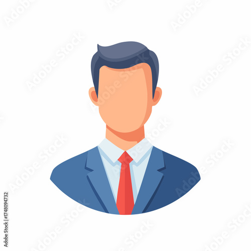A clean, modern illustration of a faceless businessman in a suit and tie, perfect for professional avatars and profile images.