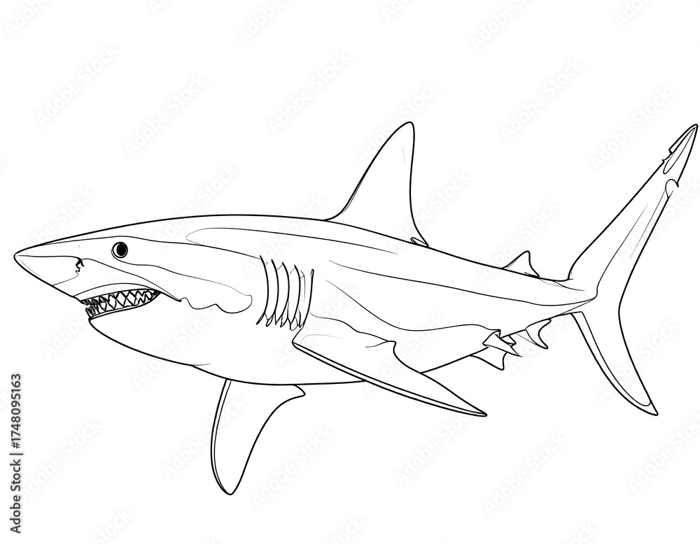 Fototapeta premium Simple black and white shark outline drawing
