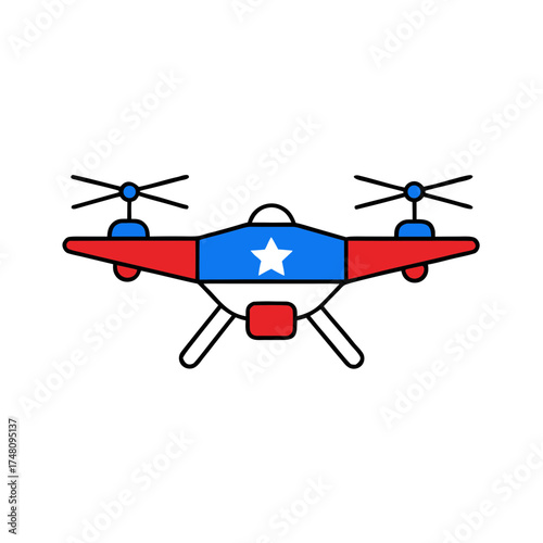 Modern drone vector illustration with red white and blue design for aerospace technology