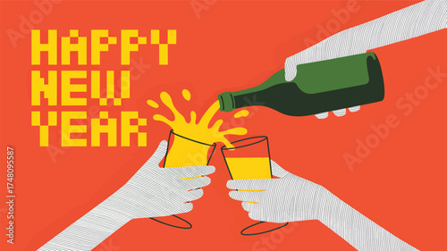Celebration happy new year toast cheers drink alcohol bottle party event holiday festive occasion celebration silhouette