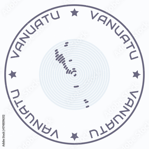 Vanuatu map with round title. Country shape rings. Vanuatu text around the country boundary shape. Amazing vector illustration.