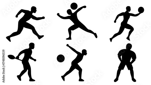 Dynamic silhouettes showcasing diverse sports action, perfect for athletic branding or fitness campaigns, originally created as a scalable vector graphic