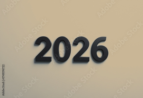 Black 3D 2026 Numbers on Beige Background New Year Minimal Design Concept for Business Event Banner