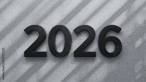 Black 2026 Numbers on Gray Textured Background New Year Business Event Concept Shadow Light Design