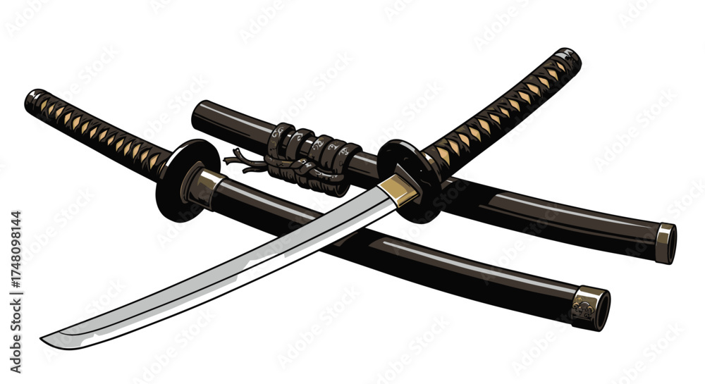 Fototapeta premium Japanese swords isolated on white katana and wakizashi weapons illustration