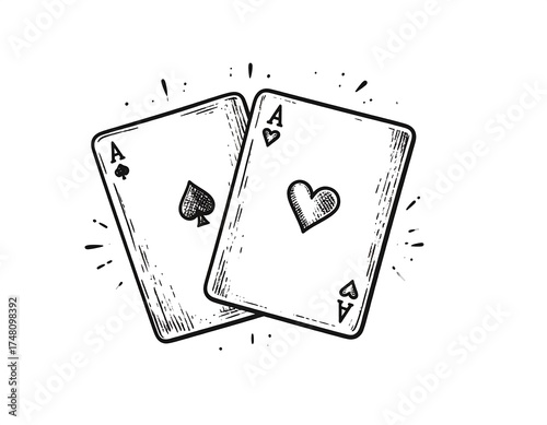 Two Ace playing cards overlapping
