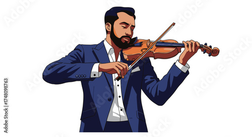 Man playing violin in suit musical performance illustration on white