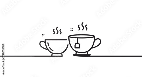 Minimalist illustration of two tea cups with steam rising from them