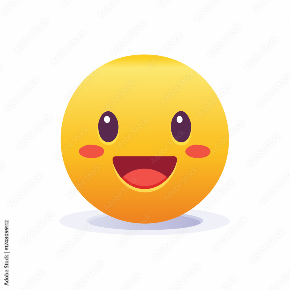 Fototapeta premium A cheerful yellow emoji with a wide smile, rosy cheeks, and dark eyes, radiating positivity and joy.