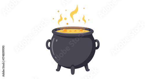 Mysterious cauldron illustration with bubbles and smoke isolated on white